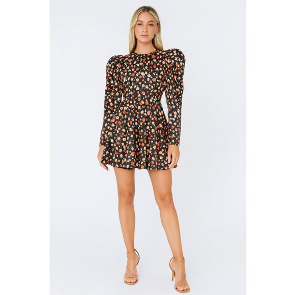 ROTATE Birger Christensen Pauline Floral Mini Dress 4 Black Pink Floral - Picture 1 of 16